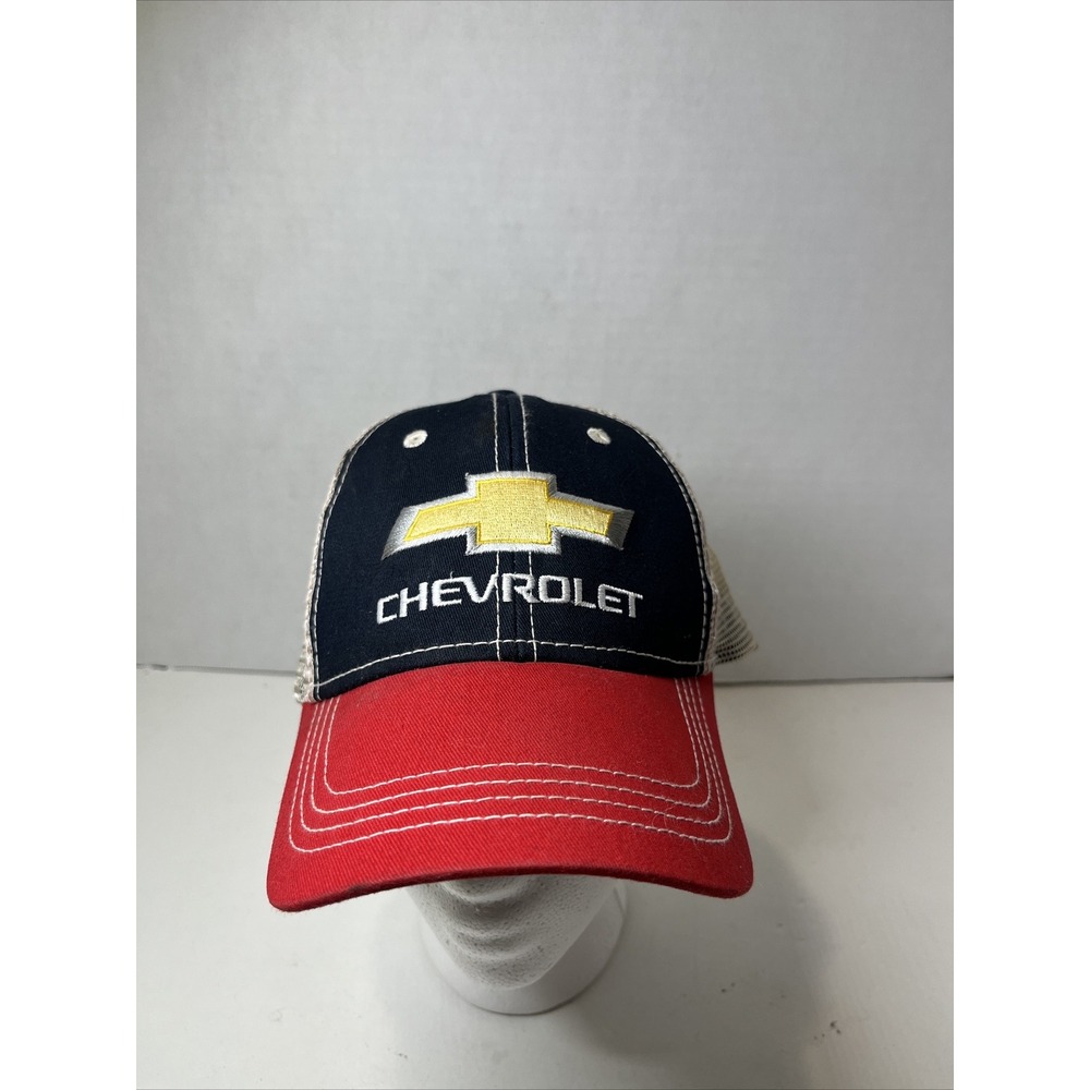 Chevrolet Snap Back Cap Trucker Hat GM Bow‎ Tie Logo Red White Blue H3 Headwear
